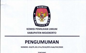 KPU Buka Pendaftaran Paslon Pilkada Mojokerto 4-6 September 2020, Ini Syarat Pencalonannya