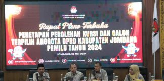 KPU Jombang saat menggelar rapat pleno terbuka, Kamis (2/5/2025). IM.com/Karimatul Maslahah/