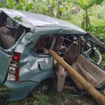 Kondisi mobil Avanza yang ditumpangi rombongan satu keluarga asal Surabaya terjun ke jalur turunan Sendi Pacet Mojokerto, Rabu (10/7/2024). IM.com/Erik/