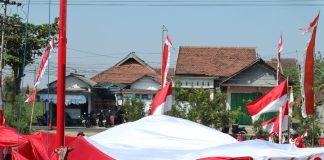 Pengibaran bendera merah putih di lapangan Desa Ngudirejo, Kecamatan Diwek, Kabupaten Jombang, Jawa Timur, Sabtu (17/8/2025). IM.com/Karimatul Maslahah/