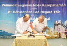 Penandatanganan Nota Kesepahaman kerja sama penyediaan gas bumi untuk Program Makan Bergizi Gratis oleh Kepala Badan Gizi Nasional Dadan Hindayana dan Direktur Utama PGN Arief Setiawan Handoko yang berlaku mulai 2 Desember 2024