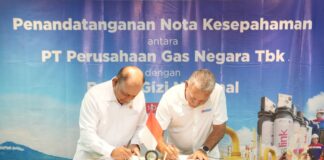 Penandatanganan Nota Kesepahaman kerja sama penyediaan gas bumi untuk Program Makan Bergizi Gratis oleh Kepala Badan Gizi Nasional Dadan Hindayana dan Direktur Utama PGN Arief Setiawan Handoko yang berlaku mulai 2 Desember 2024