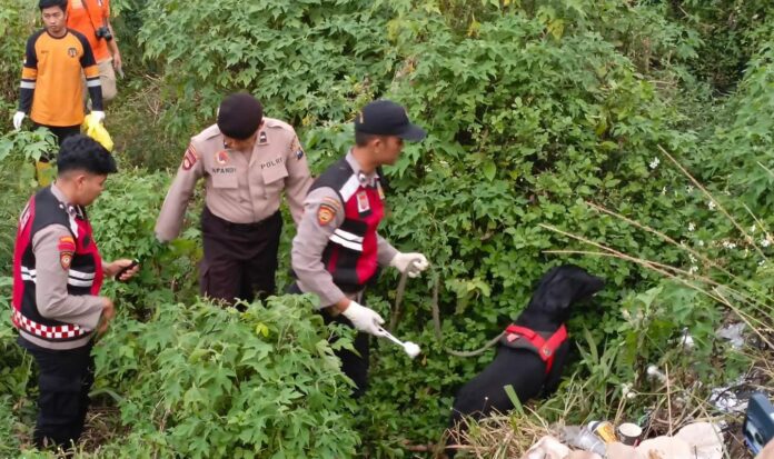 Polisi saat menyisir lokasi di jurang Pacet, Mojokerto, Jawa Timur.