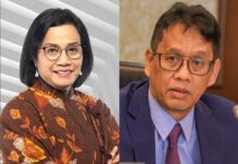 Kanan Sri Mulyani, kiri Purbaya Yudhi Sadewa.