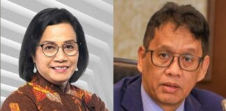 Kanan Sri Mulyani, kiri Purbaya Yudhi Sadewa.