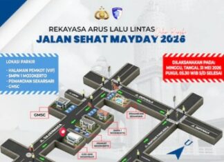 Rekayasa Lalu Lintas Jalan Sehat Mayday 2026 di Kota Mojokerto
