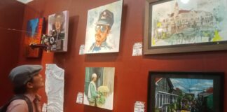 Suasana pameran lukisan Surabaya City Scape di Galeri Merah Putih Balai Pemuda Surabaya.