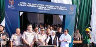 Gubernur Jawa Timur Khofifah Indar Parawansa meresmikan Instalasi Karantina Terpadu JATIM HUB di Puspa Agro Jemundo, Sidoarjo.