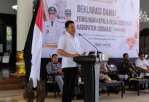 Ratusan calon kepala desa mengikuti deklarasi damai Pilkades serentak 2026 di Pendopo Delta Wibawa, Sidoarjo, bersama Bupati Subandi dan Forkopimda.
