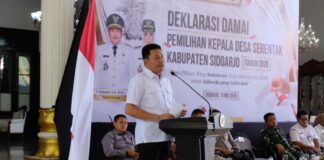 Ratusan calon kepala desa mengikuti deklarasi damai Pilkades serentak 2026 di Pendopo Delta Wibawa, Sidoarjo, bersama Bupati Subandi dan Forkopimda.