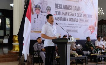 Ratusan calon kepala desa mengikuti deklarasi damai Pilkades serentak 2026 di Pendopo Delta Wibawa, Sidoarjo, bersama Bupati Subandi dan Forkopimda.
