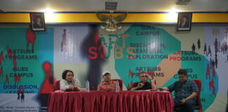 Diskusi publik ArtSubs 2026 membahas ekosistem seni rupa Surabaya di Unesa